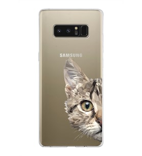 Samsung Galaxy Note 8 Kapak Catface Tasarımlı Şeffaf Silikon Kılıf
