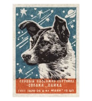 Köpek Laika - Sovyet Uzay Sanatı, SSCB Kibrit Kutusu Tasarımı, 1957 Tablo Ahşap Poster Dekoratif