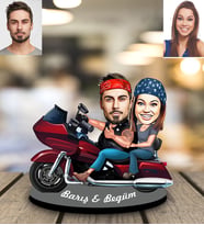 Kişiye Özel Motorcu Sevgili Karikatürlü Ahşap Biblo Model 2-Eco