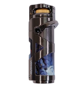 Parmida Tek Torch Pürmüz Gunmetal-Mavi Desenli Metal Puro Çakmağı
