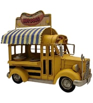 Vintage Sarı Metal Hot Dog Otobüs Modeli - Retro Fast Food Temalı Dekoratif Figür