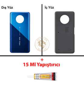 Infinix Note 7 Mavi Uyumlu Arka Kapak + B7000 Yapıştırıcı Arka Cam Batarya Pil Kapağı Lazer Kesim