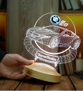 BMW i8 Tutkunlarına Özel 3D Kişiye Özel LED Lamba – BMW i8 Araba Hediyesi - (2014–2020)