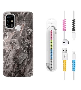 Casper E30 F20 X20 Kılıf Kablo Koruma Spiral Silikon Gri Mermer 1376