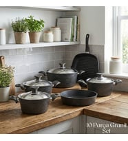 ARZU ÇELİK 10 Parça Granit Set Çelik Kapak - Siyah