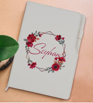 BK Gift Kişiye Özel Çiçek Tasarımlı Beyaz Termo Deri Not Defteri 15x21cm-27