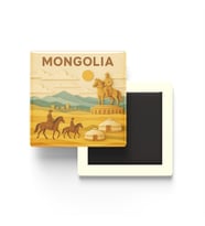 Moğolistan - Mongolia - Paper Cut Art - Baskılı Buzdolap Magneti Kare - 9x9 cm