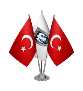Masa Üstü Hava Kuvvetleri Bayrağı Türk Bayrağı Üçlü Krom Direk Masa Bayrak Seti