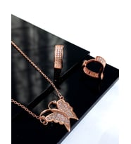 Gümüş Zirkon Taşlı Gold Kelebek Tasarım Kolye Kalp Küpe Trend Kadın Set Doğum Günü Hediye