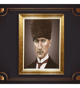 Özel Seri Paspartulu Çerçeveli Atatürk Tablo l673 (Gold)