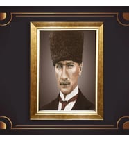 Özel Seri Paspartulu Çerçeveli Atatürk Tablo l673 (Gold)