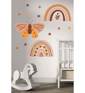 Bohem Gökkuşağı ve Kelebek Çocuk Odası Duvar Sticker Dekorasyon Seti Model 5 (Karışık)