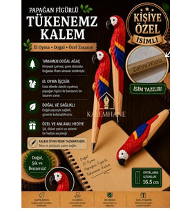 Kalemhane Kişiye Özel El Oyma İşçilik Özel Yapım Tükenmez Kalem Papağan Figürlü