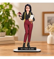 Kişiye Özel Kadın Moda Tasarımcısı Karikatürlü 18 cm MDF Masaüstü Biblo - Kadın Moda Tasarımcısı Hediyesi Yeni İş ve Meslek Hediyesi