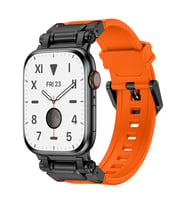 Apple Watch 7 45mm Uyumlu Zore KRD-101 Titanyum Metal Başlıklı Silikon Kordon (Siyah - Turuncu)