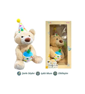 Peluş Doğum Günü Ayısı Sesli Işıklı Kutulu 40 Cm