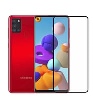 Samsung Galaxy A21S Ekran Koruyucu Full Tam Kaplayan Kavisli Tempered Cam (Siyah)