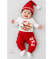 Bebek Yılbaşı Takımı İlk Yılbaşım Baskılı Noel Kıyafeti %100 Pamuk 3'lü Body Pantolon Noel Şapkası Yılbaşı Kostüm