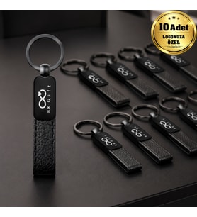 Logonuza Özel 10 Adet 2409 Çift Taraf Lazer Baskılı Siyah Metal Suni Deri Anahtarlık