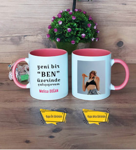 Motto Yeni Bir Ben Kupa Bardak Pembe Fotoğraflı