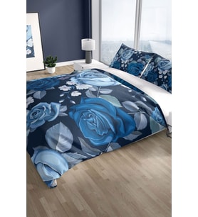 Blue Flower 3d Pamuk Saten Çift Kişilik Nevresim Seti