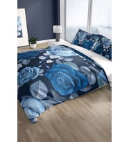Blue Flower 3d Pamuk Saten Çift Kişilik Nevresim Seti