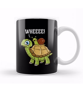 Cute & Funny Snail Riding on Turtle Yelling Wheee Kupa Bardak Porselen
