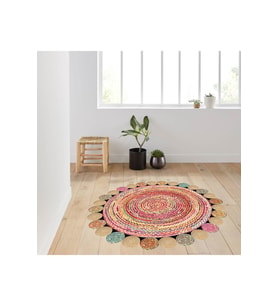 Eliana Home Baskılı, Yıkanabilir Kaymaz Taban Yuvarlak Halı LNA7012 120x120 cm (Bej)