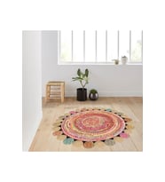 Eliana Home Baskılı, Yıkanabilir Kaymaz Taban Yuvarlak Halı LNA7012 120x120 cm (Bej)