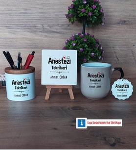 Anestezi Teknikeri Dekoratif Taş, Kalemlik, Sihirli Oval Kupa Bardak, Ahşap Anahtarlık Hediye (Model 1)