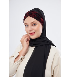 Bordo Simli Arkadan Bağlamalı Şal Şifon Çiçek Desenli 2318_16