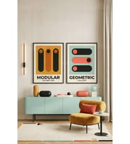 Geometrik Modern Sanat 2'li Ahşap Çerçeveli Tablo Seti