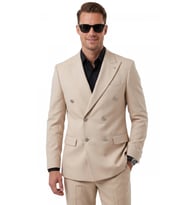 DeepSEA Erkek Lacivert Slim Fit Kruvaze Takım Elbise Likralı Çizgili Dokulu Metal Düğmeli 2600820