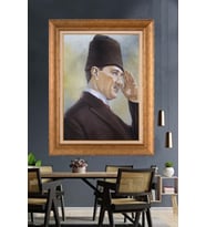 Altın Varaklı Çerçeveli Paspartulu Atatürk Tablo nl140 (Gold)
