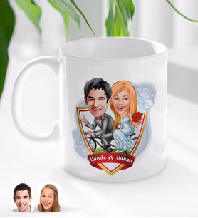 BK Gift Kişiye Özel İsimli Evleniyoruz Karikatürlü Beyaz Kupa Bardak-3