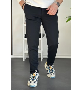 Erkek Beli Düğmeli Dar Paça Jogger Pantolon Lacivert Edw224
