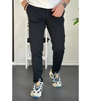 Erkek Beli Düğmeli Dar Paça Jogger Pantolon Lacivert Edw224