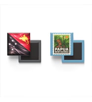 Buzdolap Magnetleri - Papua Yeni Gine Bayrağı ve Port Moresby Posta Pulu Tema - 2'li Set Magneti