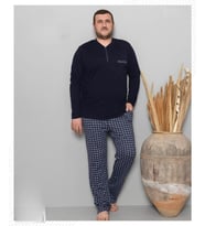 Pijamoni Erkek Battal Düğme Yaka Penye Uzun Kol  Pijama Takımı 6720/10 - 1 Adet (Siyah)