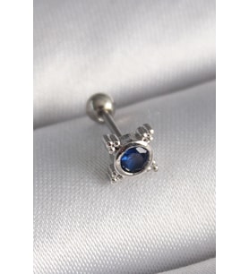316L Çelik Gümüş Renk Mavi Zirkon Taşlı Tragus Piercing