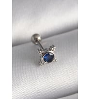 316L Çelik Gümüş Renk Mavi Zirkon Taşlı Tragus Piercing