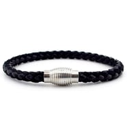 OVAL METAL KLİPSLİ SİYAH ÖRGÜ DERİ ERKEK BİLEKLİK M033A