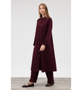 Uzun Tunik Pantolon Örme Triko Takım - Bordo