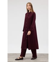 Uzun Tunik Pantolon Örme Triko Takım - Bordo