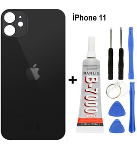 iPhone Uyumlu 11 Arka Cam Batarya Pil Kapağı + Yapıştırıcı + Tamir Set - Sarı