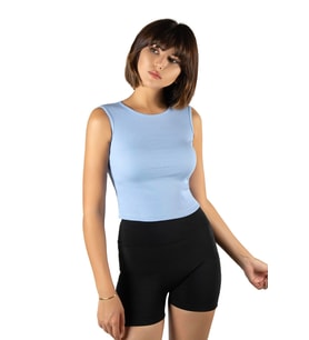 Kadın Mavi Fitted/Vücuda Oturan Crop Halter Yaka Fitilli Esnek Örme Bluz Atlet 23K-TRP-CRP06