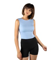 Kadın Mavi Fitted/Vücuda Oturan Crop Halter Yaka Fitilli Esnek Örme Bluz Atlet 23K-TRP-CRP06