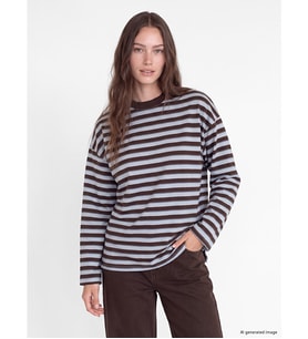 LCW Modest Mavi Çizgili Oversize Kadın Sweatshirt Tunik