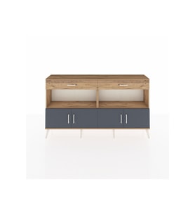Arges Konsol 2 Raflı 2 Çekmeceli 4 Kapaklı 176x30x99 Çam-Antrasit/Çam