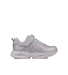 Trend Adımlar Gümüş Simli Saten Kız Çocuk Sneaker